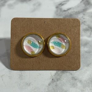 Handcrafted Feather Stud Earrings with Rubber Backs in Gold